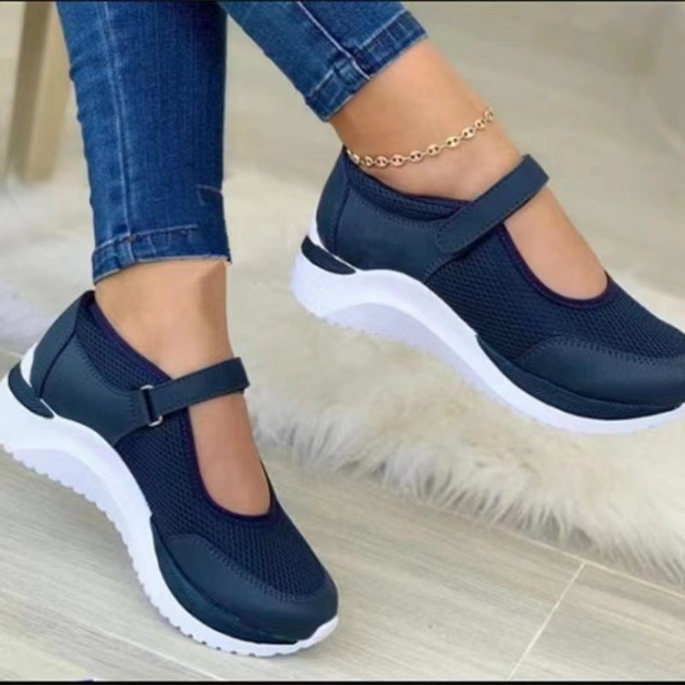Malha Mary Jane sapatos femininos de sola grossa Velcro sapatos esportivos casuais respirável leve antiderrapante tamanh
