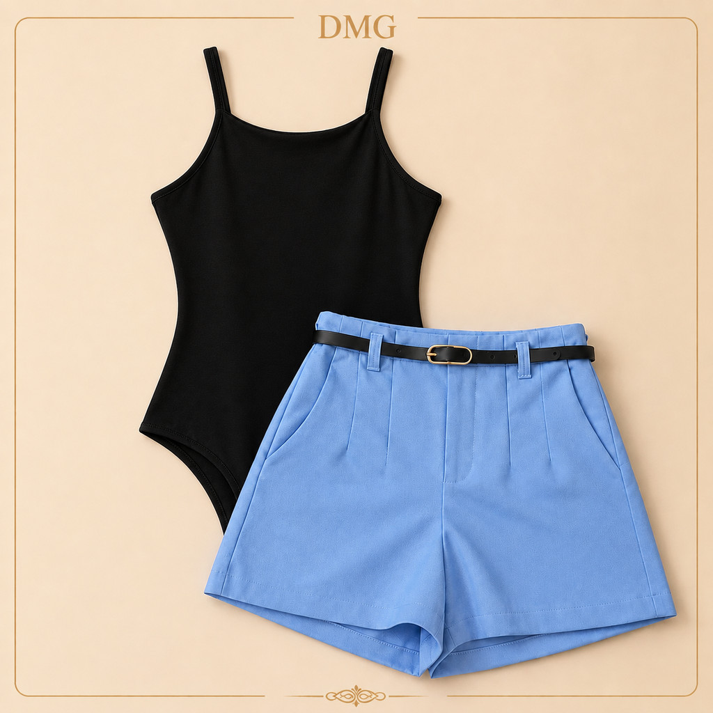 Conjunto Body Alcinha Short Alfaiataria Com Cinto Cintura Alta Elegante 2026