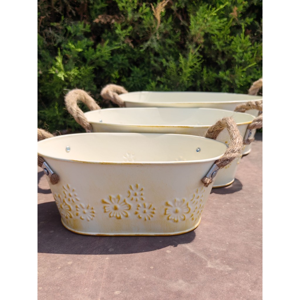 Arte em ferro lata em relevo balde de flores arte Floral Oval jardim suculento vaso de flores europeu jardim de infância