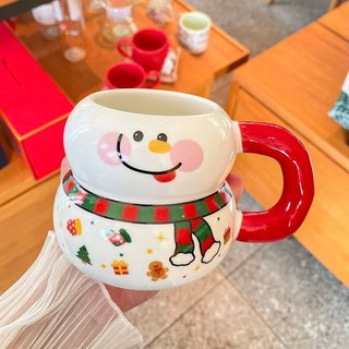 Copo de cerâmica de natal criativo com tampa colher caneca de grande capacidade dos desenhos animados copo de natal pres