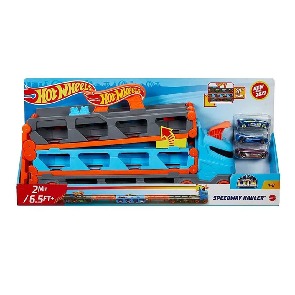 Pista Hot Wheels City - Speedway Hauler - Caminhão com Pista de Carrinhos - Mattel