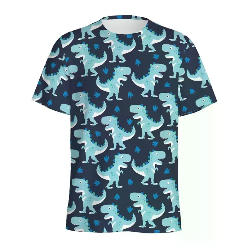 Colorido Dinossauro Padrão T Camisa Masculina 3D Impresso Dos Desenhos Animados Animal Camiseta Verão Casual Manga Curta