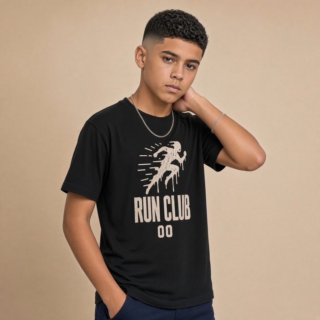 Camiseta Infantil e Jovem Estampada Run Club 100% Algodão Premium Criança Personalizada Unissex Blusa Camisa Jovem
