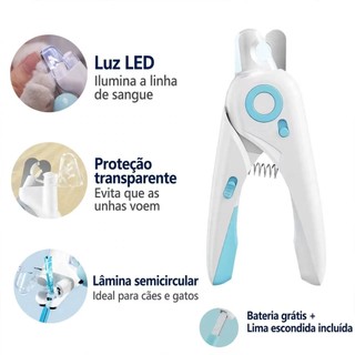 Cortador de Unha Pet LED com Coletor e Lixa para Cachorro e Gato - Com Pilhas