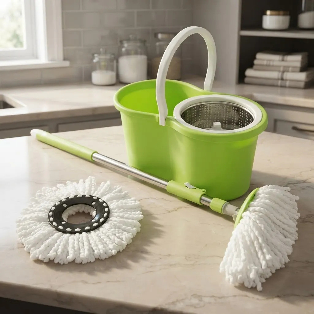Mop Esfregão Rodo Mágico Giratório 360° 9L com Cesto Inox  Durável e Resistente + 01 refil extra