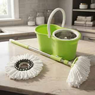 Mop Esfregão Rodo Mágico Giratório 360° 9L com Cesto Inox  Durável e Resistente + 01 refil extra
