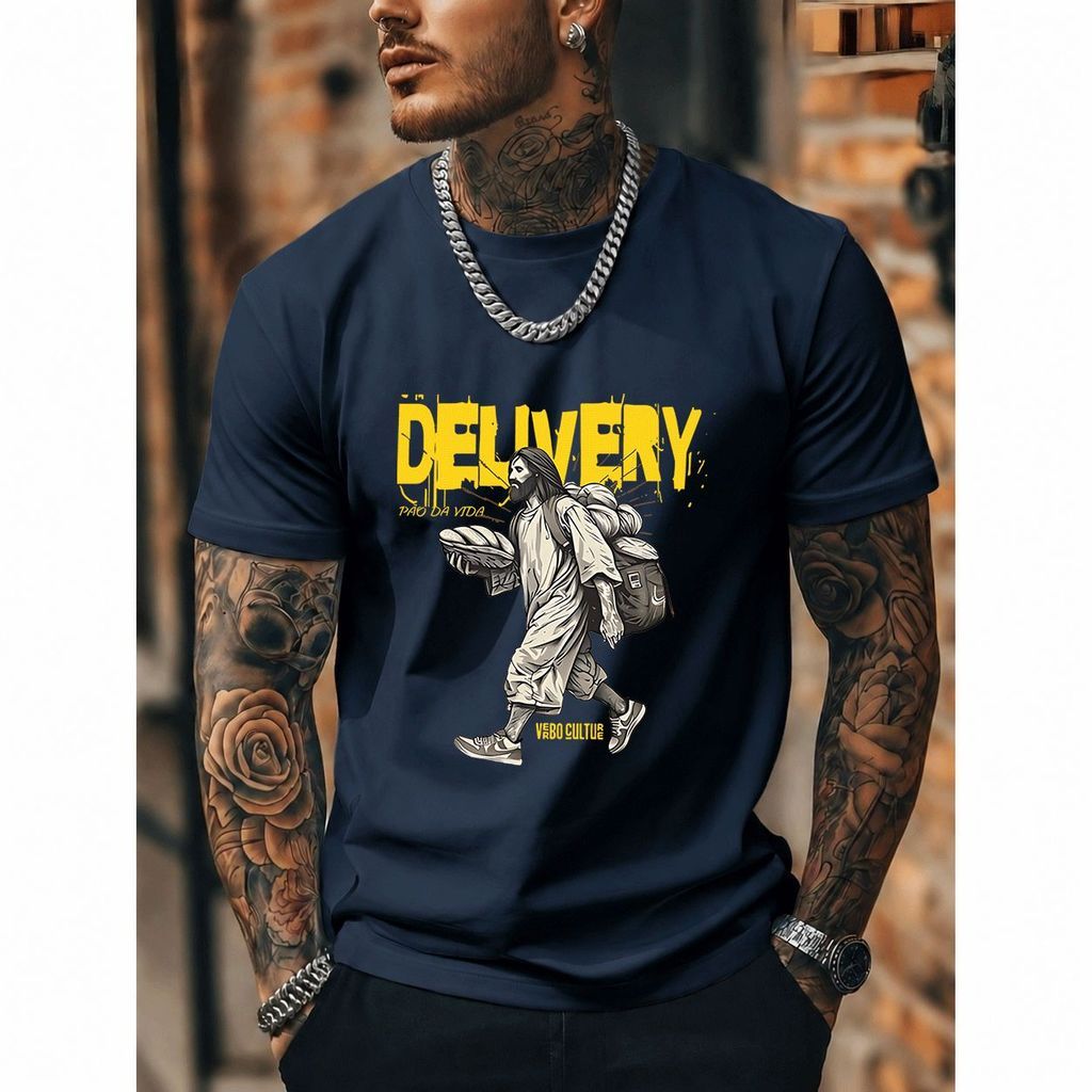 [Premium Algodão Puro]TAC Camiseta Oversized Streetwear Masculina e Feminina, Estampa de Entregador, 100% Algodão, Estil