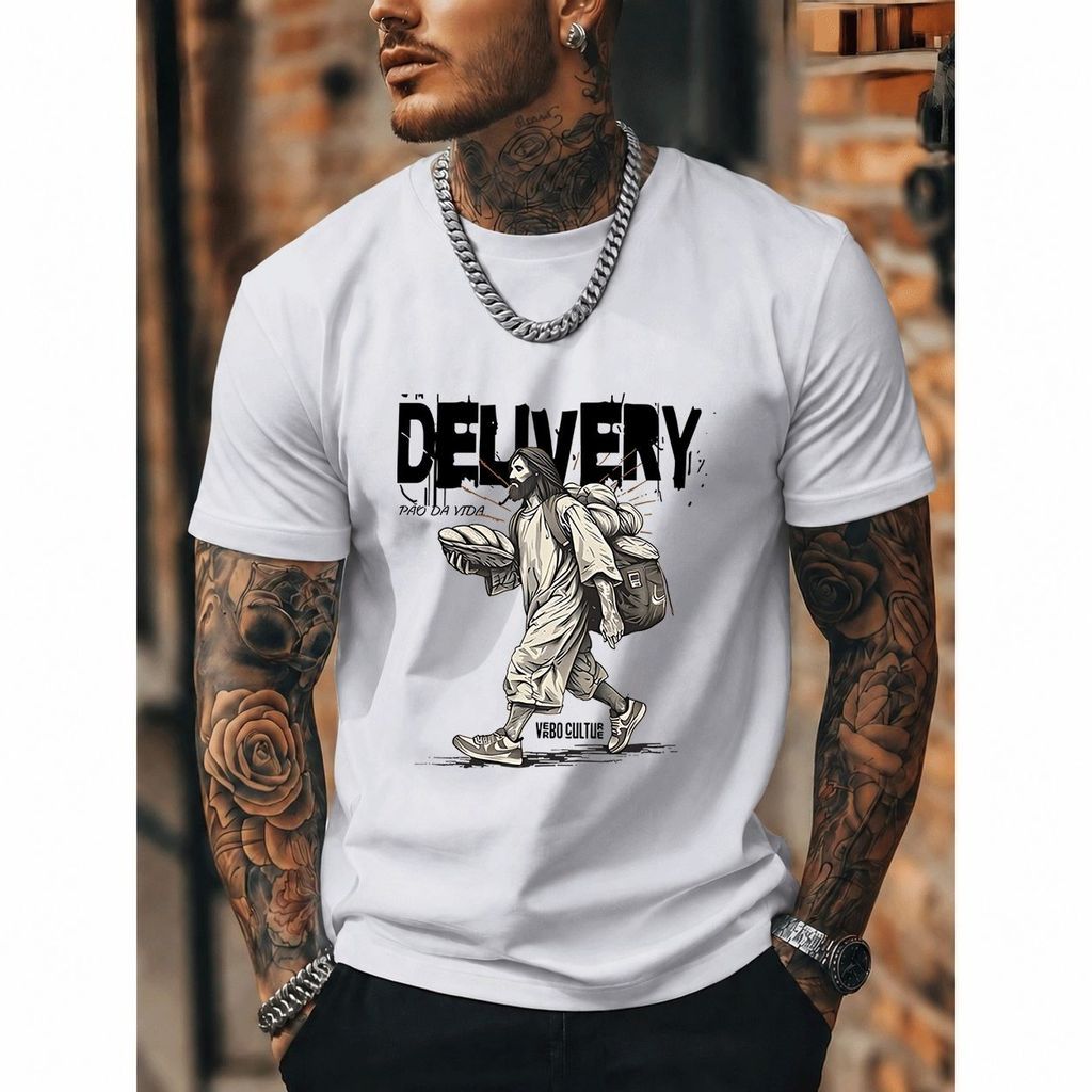 [Premium Algodão Puro]TAC Camiseta Oversized Streetwear Masculina e Feminina, Estampa Delivery, 100% Algodão, Estilo Cas