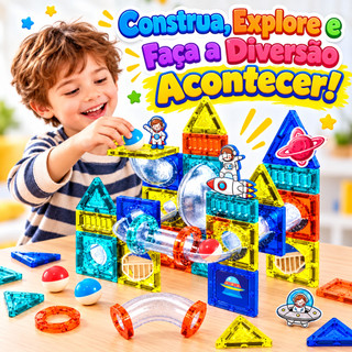 Blocos Magnético De Construção Brinquedo Educativo Infantil de Montar com Imã Temas Natal Dino Espacial Princesa Gelo