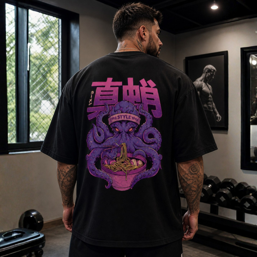 [Camiseta Premium em Algodão Puro]GXG Camiseta Oversized Premium Streetwear Academia Camisa Estampada Carboctopus 
