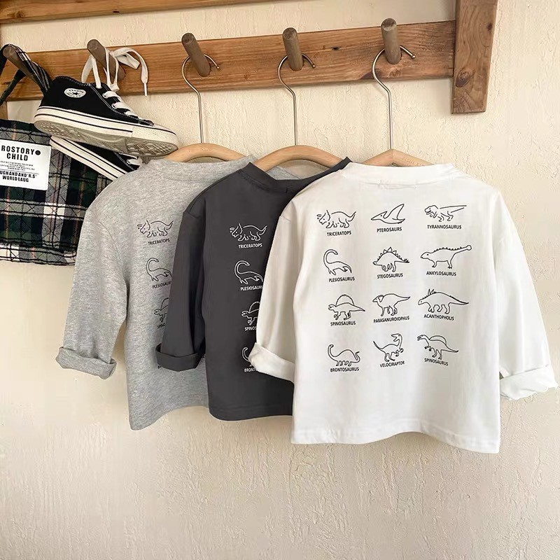 Meninos meninas de manga comprida camiseta novo estilo primavera outono bebê dinossauro camisa de fundo camiseta criança