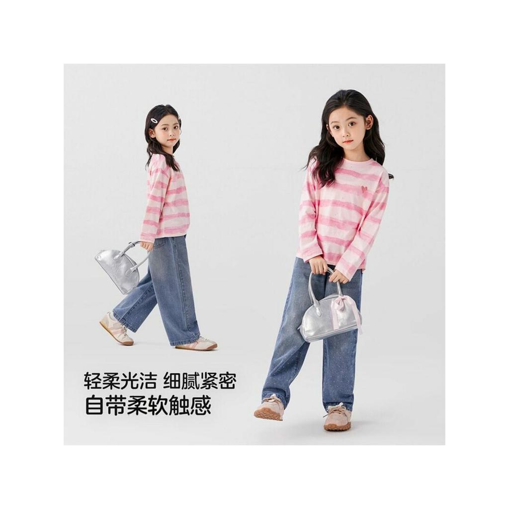 Novo estilo meninas de manga comprida camiseta primavera outono listrado Base doce meninas médio pequeno crianças outono