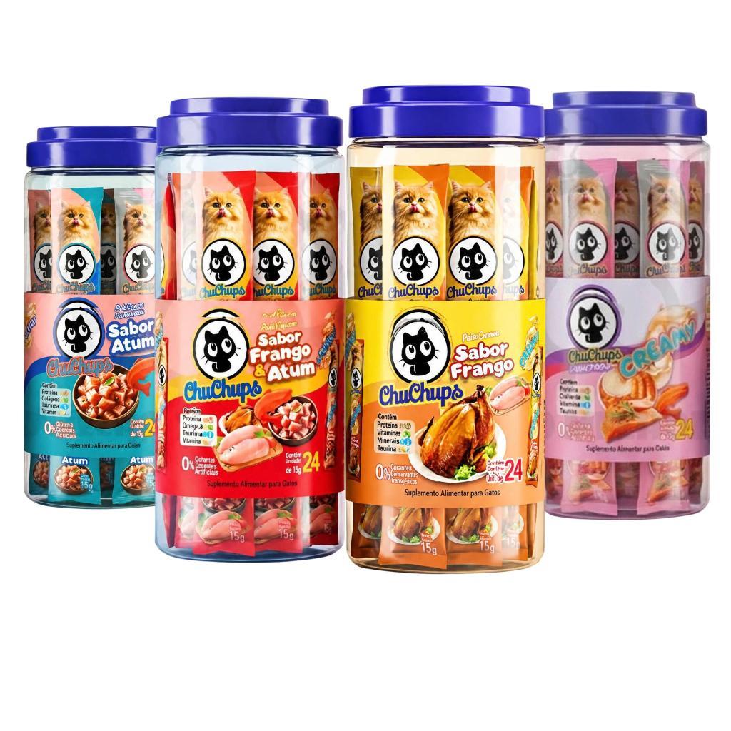 Potes Chuchups Petiscos P/Gatos Diversos Sabores 24Un - 15g Cada