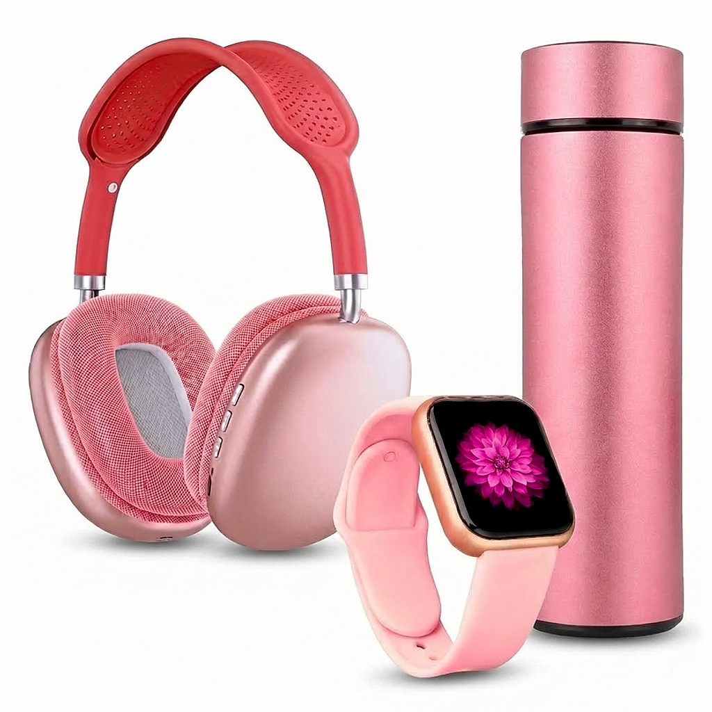 Kit Garrafa térmica 500ml com display led + fone bluetooth TWS P9 + smartwatch Y8 | uso diário