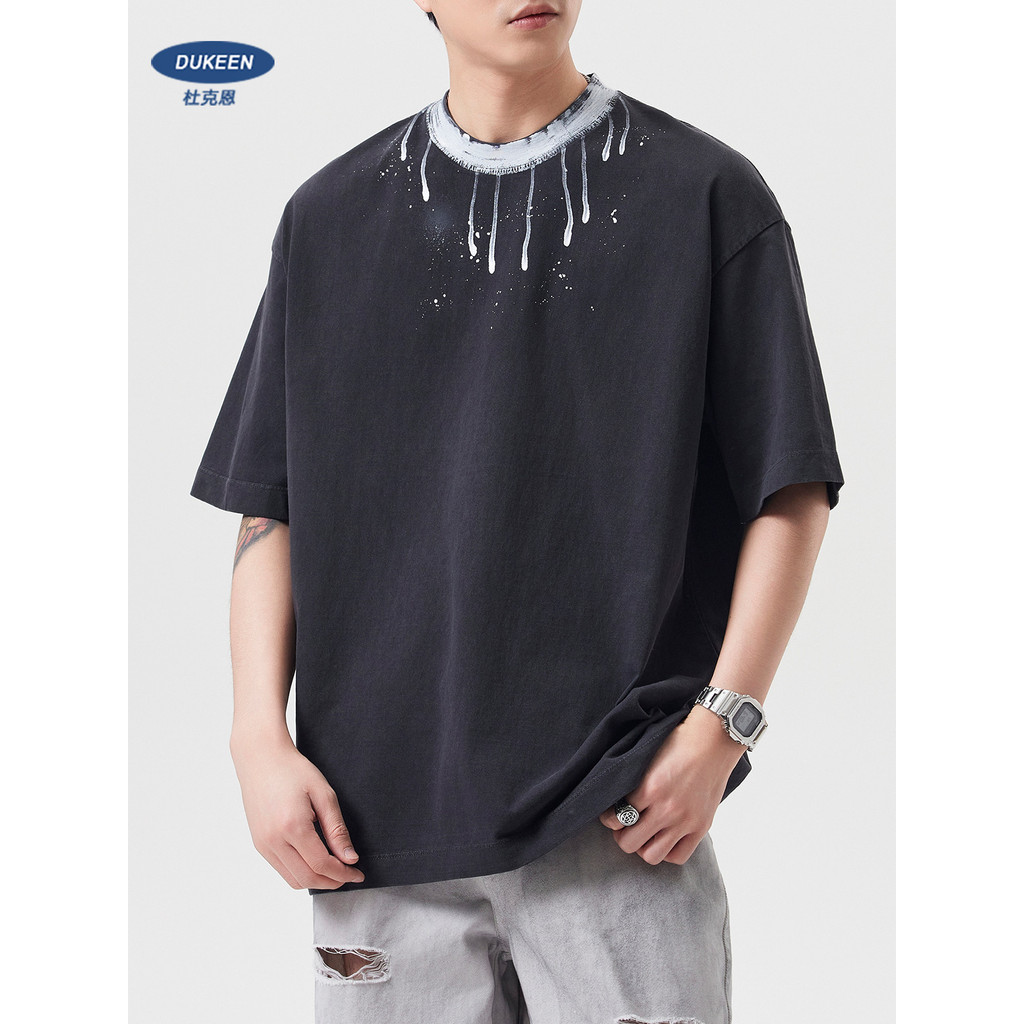 Dukeen estilo americano 260G camiseta de algodão pesado masculina de manga curta Design de verão High Street impresso em