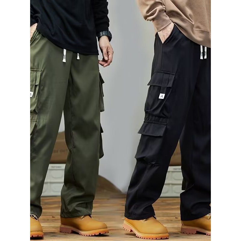 Macacão americano masculino Multi-bolso solto em linha reta calças casuais resistente ao desgaste macacão outono cintura