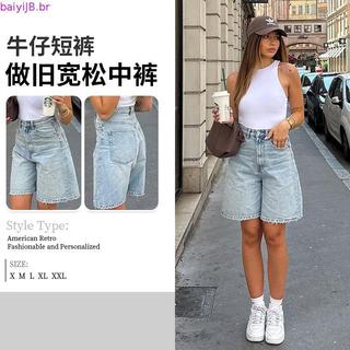 Mulheres Novo Vintage Angustiado Cintura Alta Calças Capri Europeu Estilo Rua Solto Denim Shorts