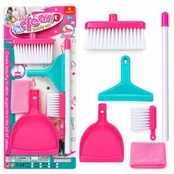 Kit De Limpeza Infantil cor Rosa com 6 Acessórios Brinquedo Faz de Conta Vassoura Rodo Pano Pá e Escova - Castela