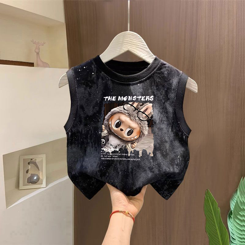 Verão novo estilo crianças estilo ocidental Tie-Dye puro algodão sem mangas colete camiseta meninos meninas em torno do 
