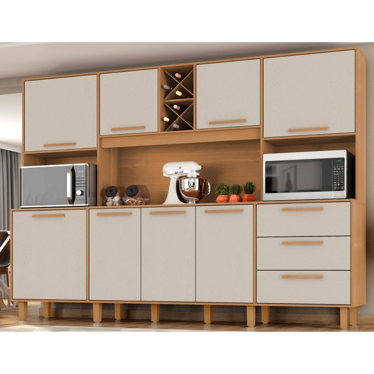Kit de Armários para Cozinha MDP 8 Portas 3 Gavetas Apollo Marrom/Cinamomo/Areia Cinamomo/Areia
