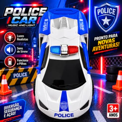 Carrinho Policia Anda Emite Luz e Gira 360° Abre Portas