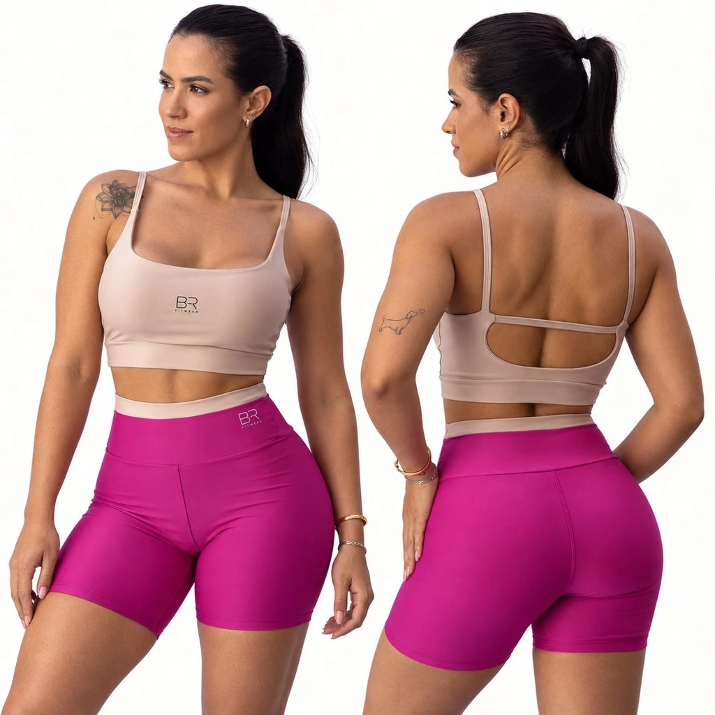 Conjunto Fitness Feminino Bicolor Top de Alças e Short Cintura Alta Academia Tecido Premium — imagem 1
