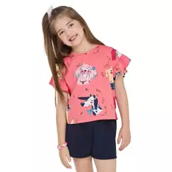 Conjunto Infantil Menina Mangas Com Babados Elian Rosa