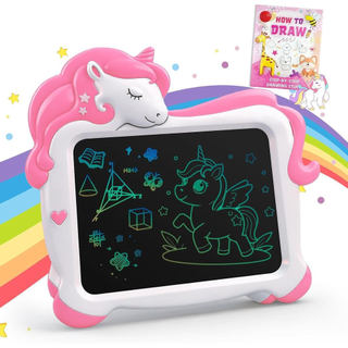 Brinquedos de unicórnio, tablet de escrita LCD com tela de 10 polegadas para crianças, bloco de desenho colorido, sete