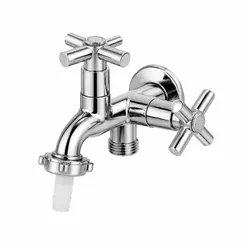 Torneira de Tanque/Máquina 2 Saídas de Parede em ABS 1/4 de Volta Modelo C31 Cromado Área Externa
