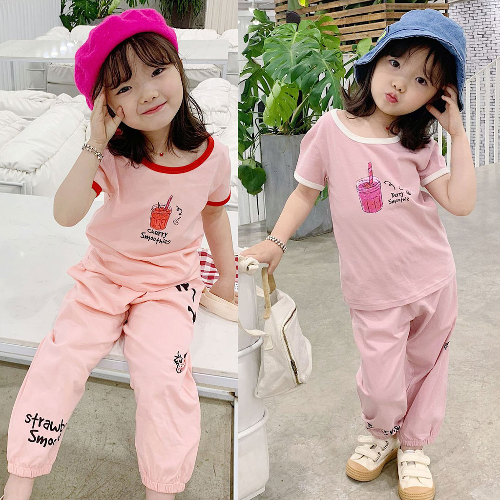 Meninas crianças médias primavera verão outono puro algodão de manga curta camiseta ar condicionado sala Mosquito calças