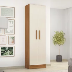 Armário Multiuso Escritório NT4045 com 2 Portas e Prateleiras Marrom/Freijó Trend/Off White Tx Freijó Trend/Off