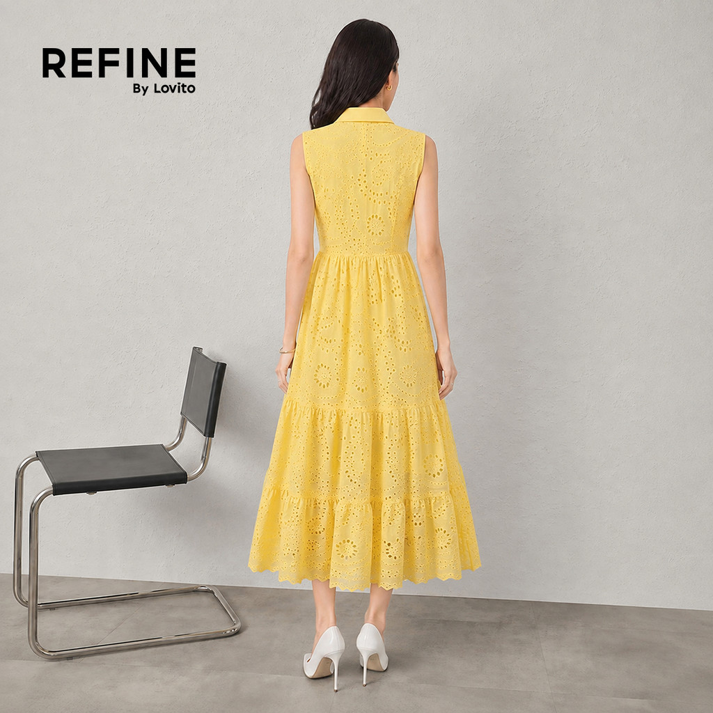 (Refine by Lovito) Vestido Casual Bordado com Ilhós Botão e Babado Na barra Trabalho LR41E175 · foto 2