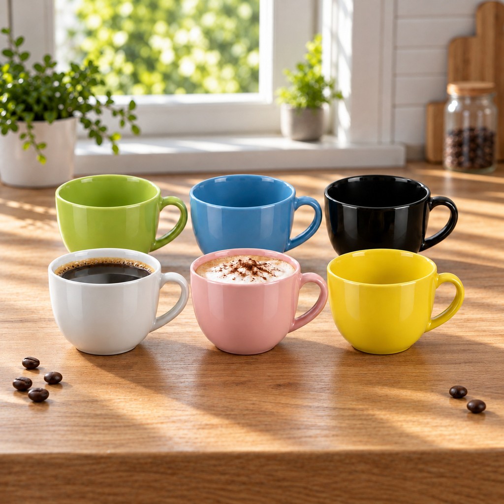 Jogo 6 Xícaras de Café e Chá Porcelana 170ml Coloridas Kit Xícara Pequena para Expresso Café Chá