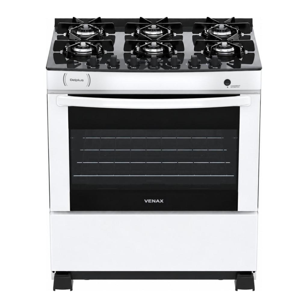 Fogao 6 Bocas Venax delplus Vitreo Bl Branco Gas Glp