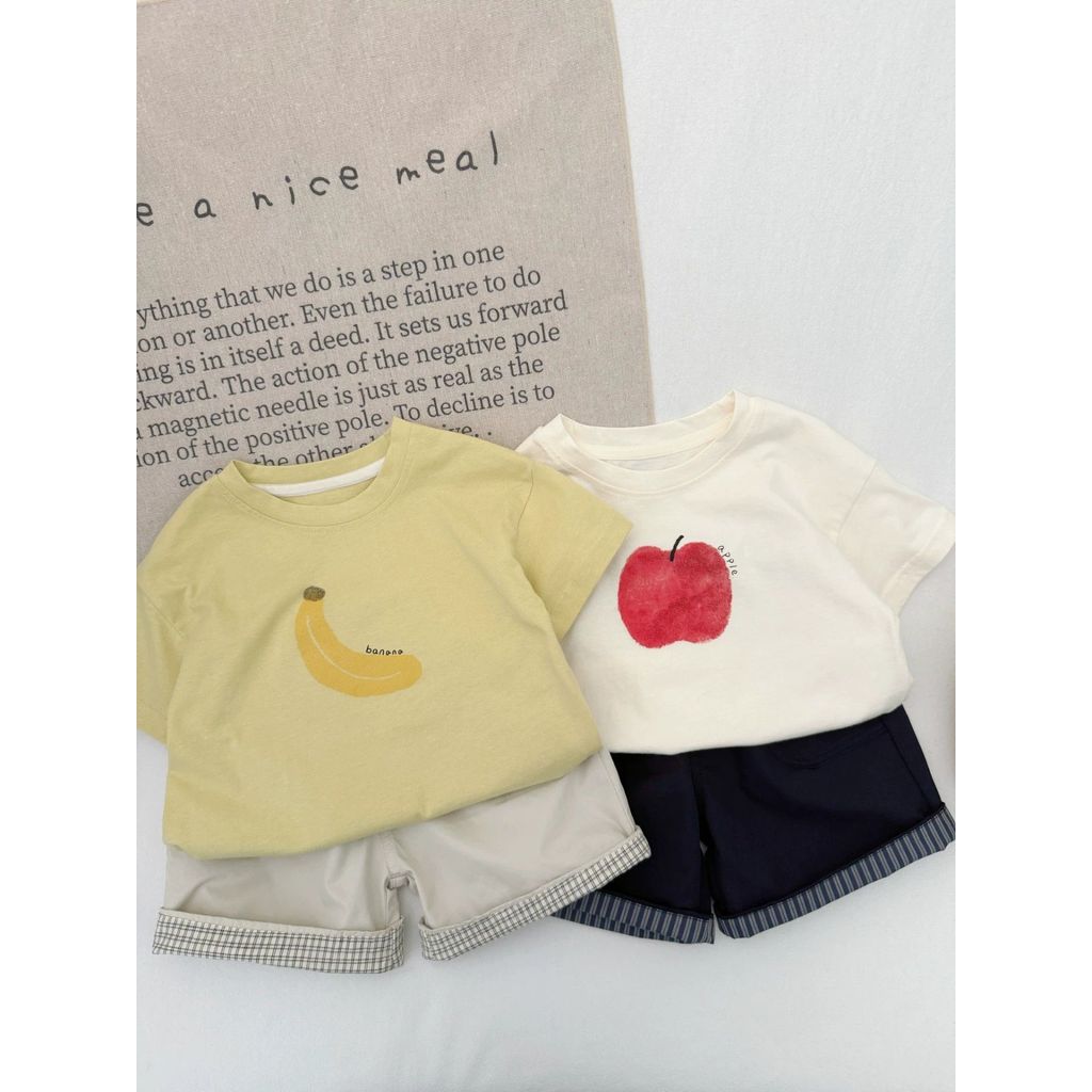 Novas crianças leve de manga curta algodão camiseta bebê coreano solto meia manga meninos meninas topos
