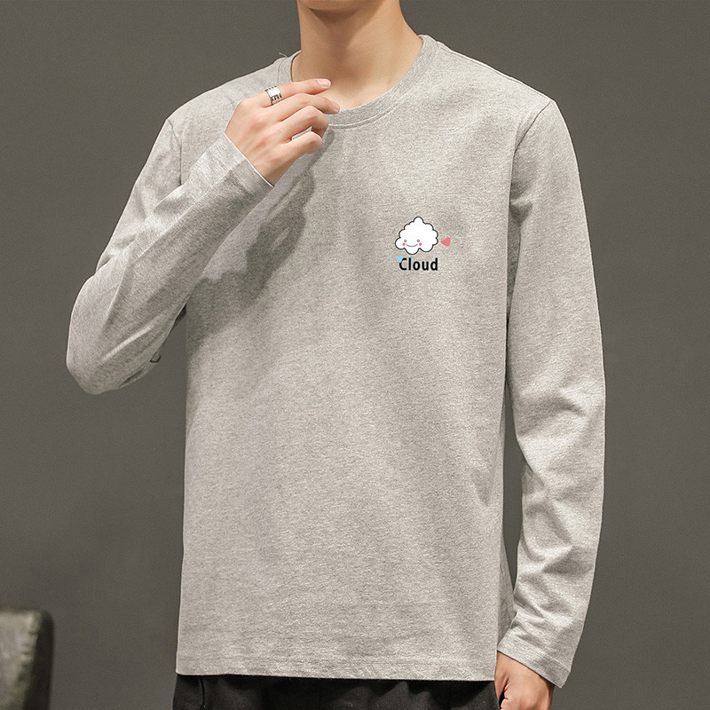 Outono de manga comprida camiseta masculina impressa Street Wear puro algodão camiseta solta roupas superiores masculina