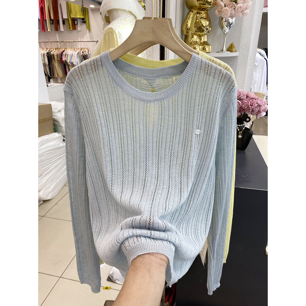 2026 primavera outono novo estilo chique sem costas camisola de seda gelo feminino de manga comprida estilo ocidental Al