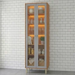 Cristaleira com LED 2 Portas Reflecta 70 cm Divina Brilhante Celeste Cinamomo/Platina