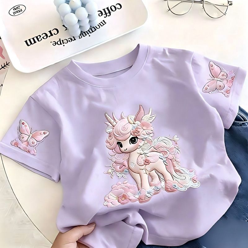 Meninas 2026 camiseta de manga curta verão bonito diversão novo estilo bebê crianças dos desenhos animados impresso topo
