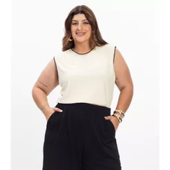 Regata em Viscose Feminina Plus Size Secret Glam Bege