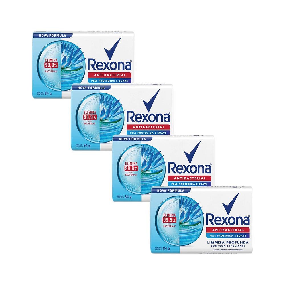 Kit 4 Sabonetes em Barra Antibacterial Limpeza Profunda Rexona 84g em Oferta na Shopee