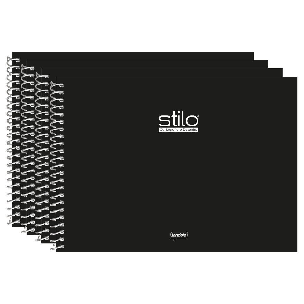 Caderno Cartografia e Desenho Espiral Jandaia Stilo Preto 80 Folhas – Pacote com 4 Unidades