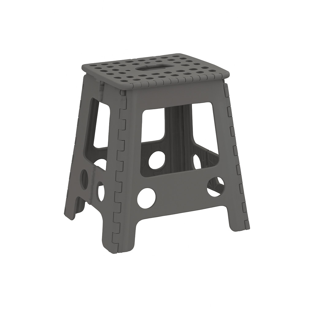 Banco Dobrável Banqueta Portátil Plástico Até 150kg 45cm Cinza