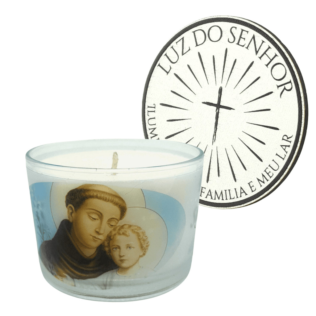 Vela Aromática Santo Antônio Copo de Vidro com Tampa