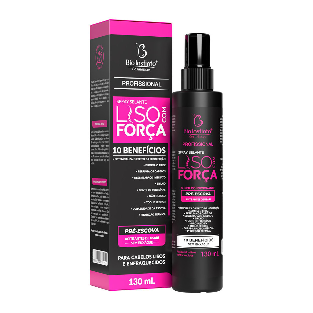 Spray Liso com Força Selante Térmico 10 Benefícios - Bio Instinto (Pré-Escova, Desembaraça e Proteção Térmica) 130ml