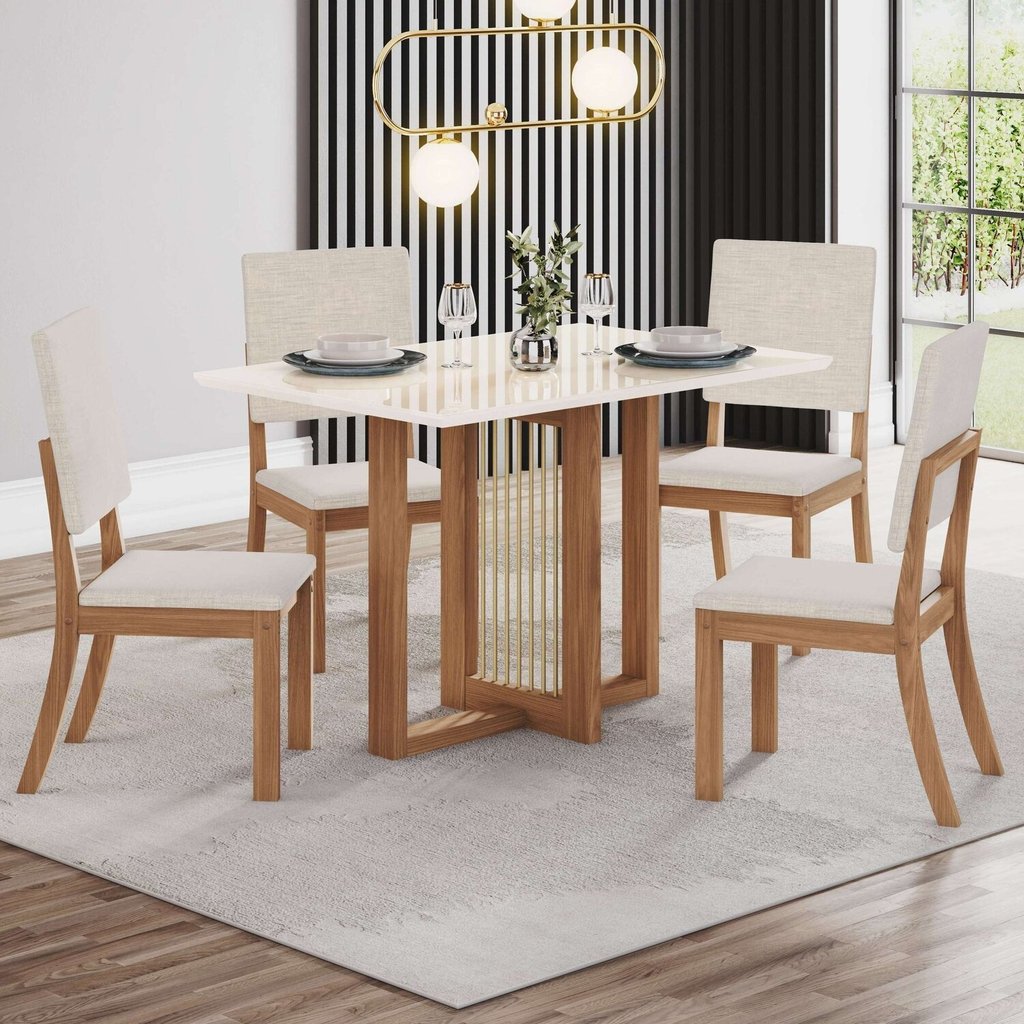Conjunto Sala Jantar Canto Reto com Vidro 4 Cadeiras Kelly Espresso Móveis Nature/Off White em Oferta na Shopee