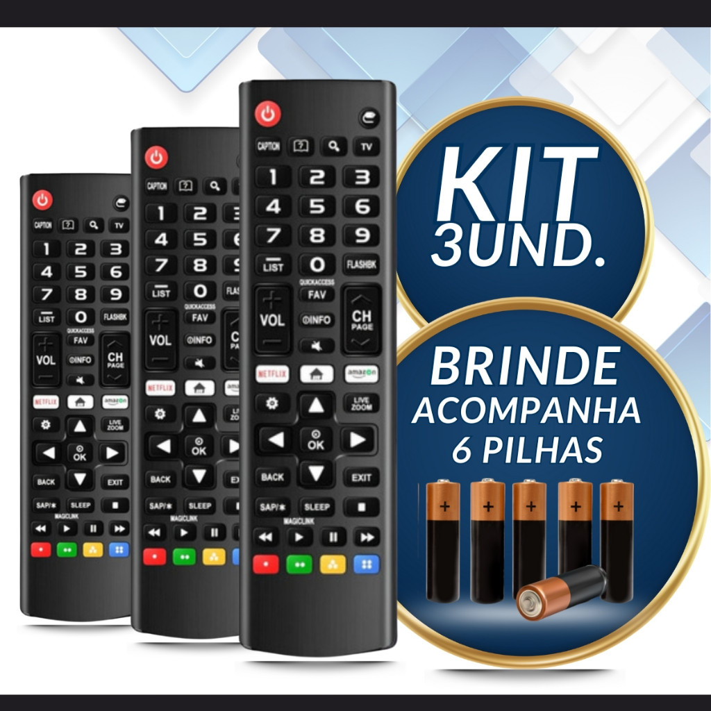 Kit 3 Controle Remoto Compatível para LG Smart Tv 4k Universal LG