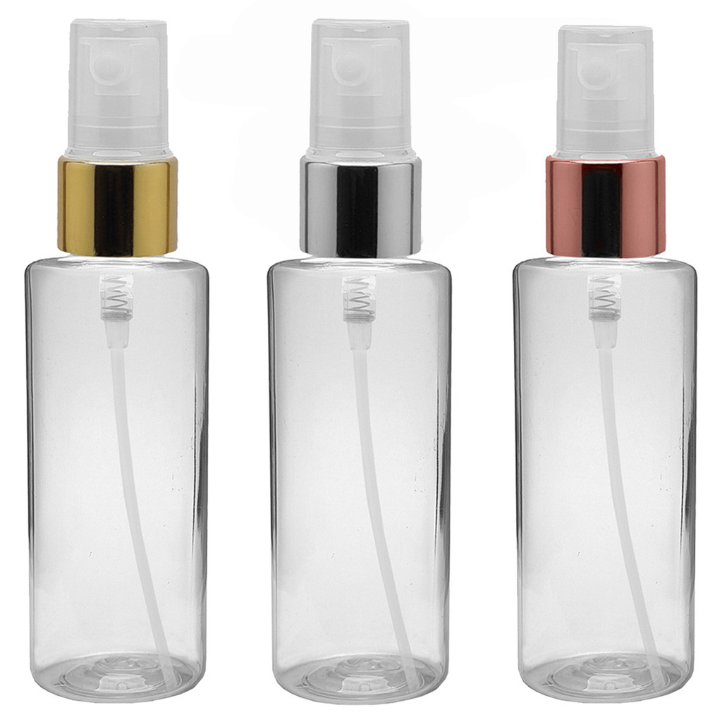 Frascos Pet 60 Ml Cil Reto Válvula Spray Metalizada Plástica ideal para perfumes álcool líquido