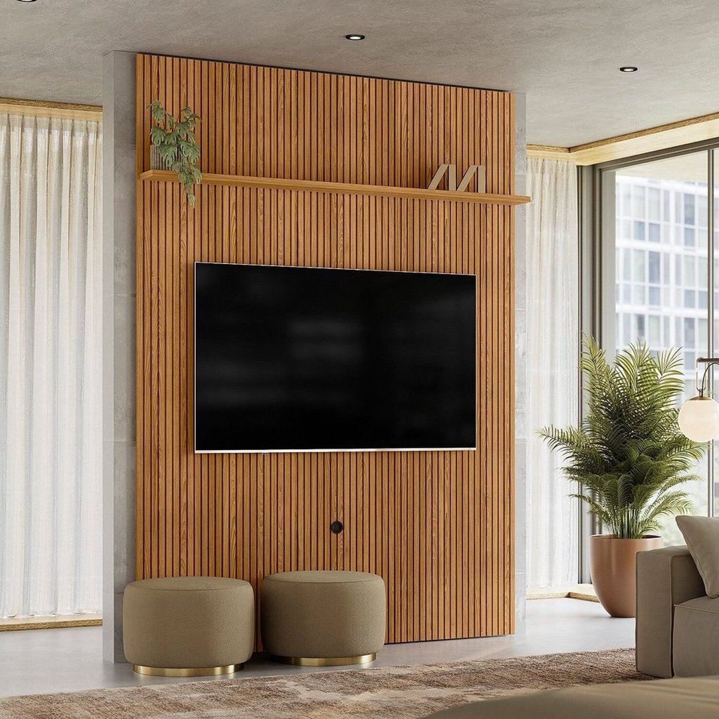 Painel para TV até 75 Polegadas MDF 180CMX244,5cm New Interlagos Marrom Cumaru