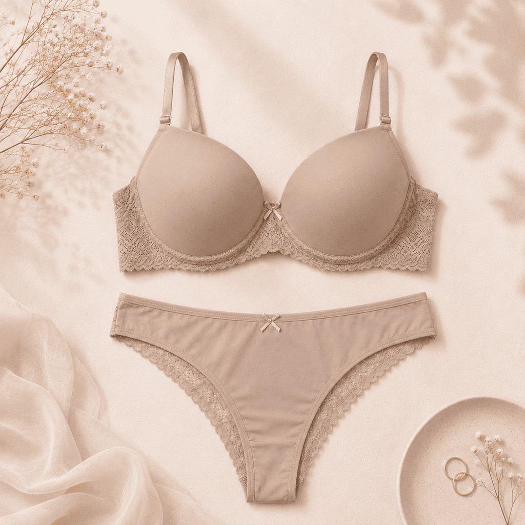 Conjunto Lingerie Calcinha e Sutiã Branco com Bojo Renda Feminino Confortável Delicado